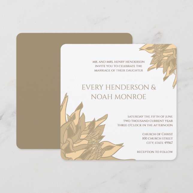 Convites Convidados Florais Amarelos de Coral Amarelo-Rosa- (Frente/Verso)