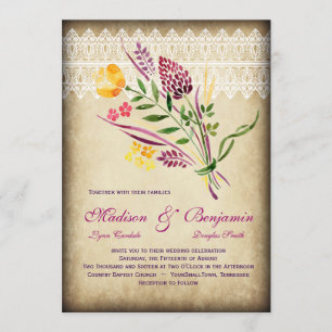 Convites Convidados para Casamento vintage de Aquarela Flor