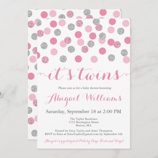 Convites Convidados para Chás de fraldas de gêmeos brilhant (Frente/Verso)