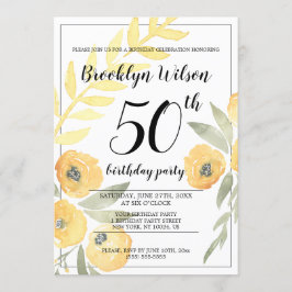 Convites Convidados para Festa de aniversário Floral Amarel