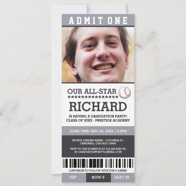 Convites Convidados para Festa de formatura de beisebol (Frente)