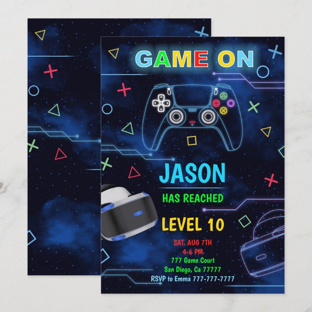 Convites Convidados para Jogos de Aniversário da Realidade  (Frente/Verso)