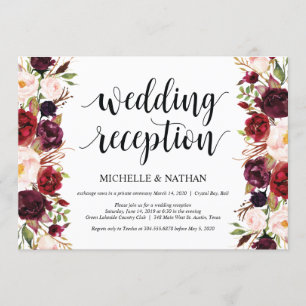 Convites Convidados Rustic Burgundy para Recepção de Elopem