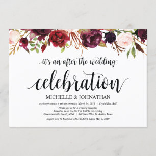 Convites Convidados Rustic Burgundy para Recepção de Elopem