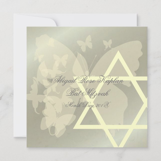 Convites Convidados Star of David/Butterfiles Bat Mitzvah, (Frente)