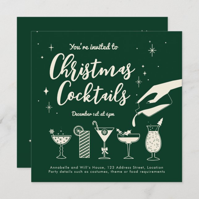 Convites Convidam-se Bebidas e Cocktails de Feriado Verde V (Frente/Verso)