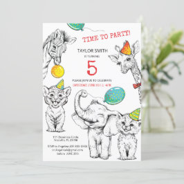 Convites Convidar 5 aniversário com um animal engraçado e f