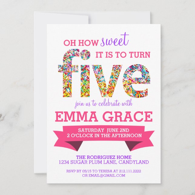 Convites Convidar 5 de Festa de aniversário do Tema Candy (Frente)