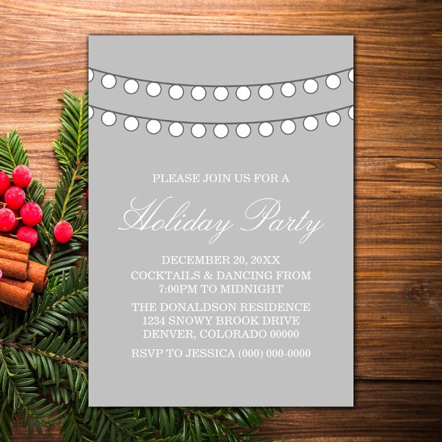 Convites Convidar a Cadeia de Feriados Brancos (White Holiday String Lights Party Invite)