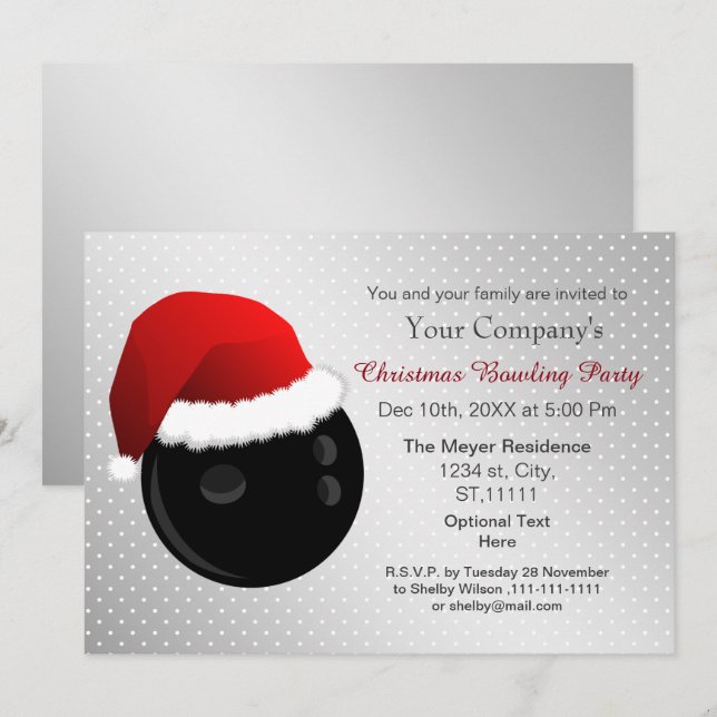 Convites Convidar Boliche de feriado da Corporação prateada (Frente/Verso)