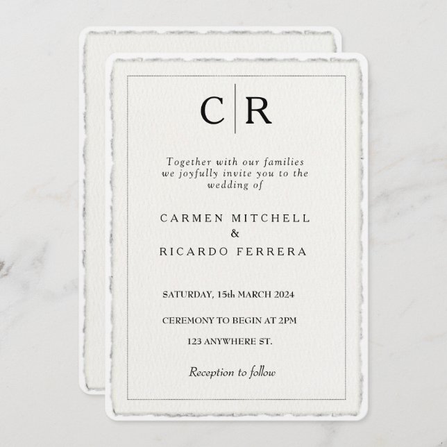 Convites Convidar Borda Moderna do Deckle de Script Torno-M (Frente/Verso)