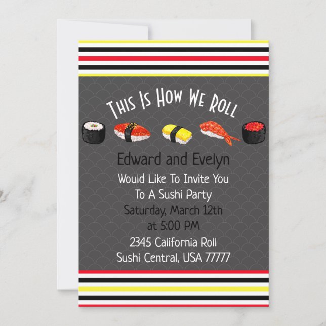 Convites Convidar Casais do Partido Saki & Sushi (Frente)