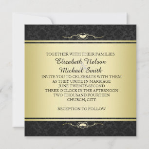 Convites Convidar Casamento tema damasco Preto/Dourado de L