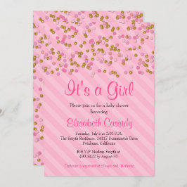 Convites Convidar Chá de fraldas Glitter Rosa e Dourado