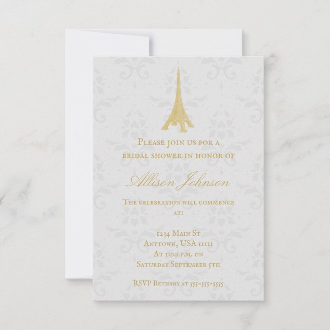 Convites Convidar Chá de panela para Damasco da Torre Eiffe (Frente)