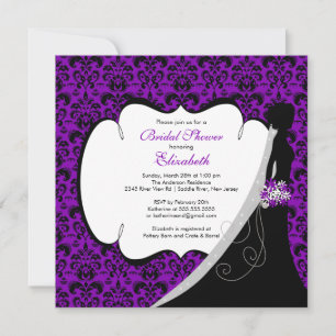 Convites Convidar Chá de panela Roxo de Bride de Damask Tr