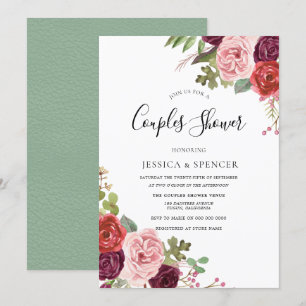 Convites Convidar Chá para Casais Burgundy Blush Mint