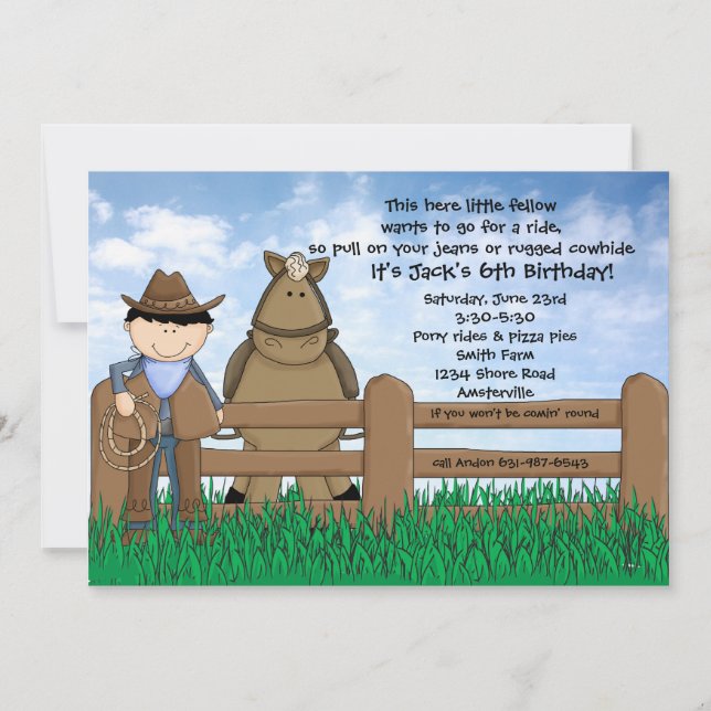 Convites Convidar Cowboy (Frente)