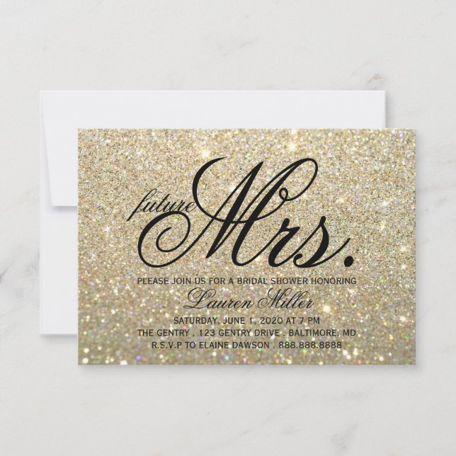 Convites Convidar - Dourada Glit Fab futuro Sra. Chá de pan (Frente)