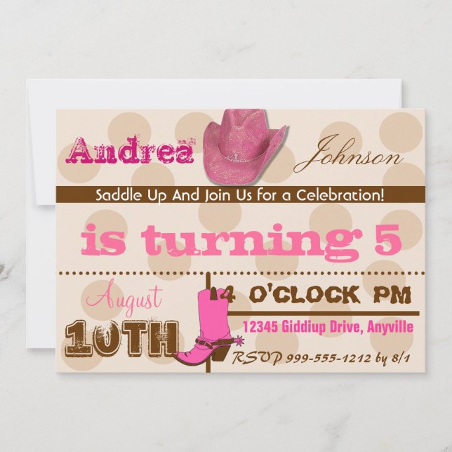 Convites Convidar Festa de aniversário de Cowgirl (Frente)