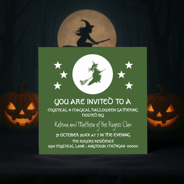 Convites Convidar Festa de Halloween, Verde (Green Bewitching Halloween Party Invitation)