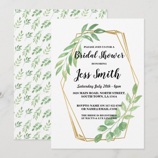 Convites Convidar Folhas de Quadro Dourado de Parte do chá  (Frente/Verso)