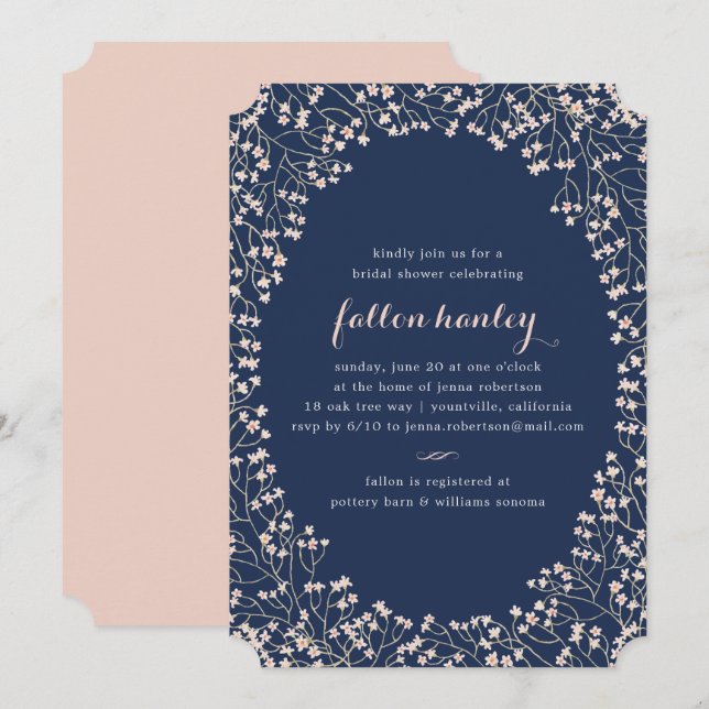 Convites Convidar Frame Blush e Chá de panela de Marinho (Frente/Verso)