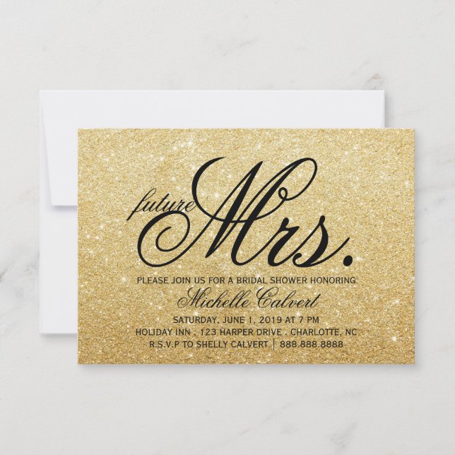 Convites Convidar - futuro do Chá de panela Glitter Ouro Sr (Frente)