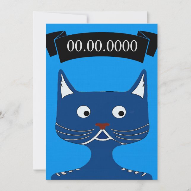 Convites Convidar Gato Azul Cômico, adicionar texto (Frente)