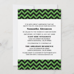 Convites Convidar Glitter Verde Chevron Bat Mitzvah