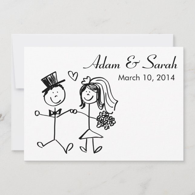 Convites Convidar Modern Black & White Bride & Groom Doodle (Frente)
