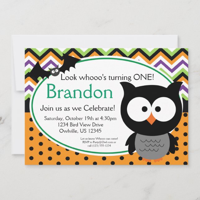Convites Convidar o Green Chevron e a Bolinhas Owl Hallowee (Frente)
