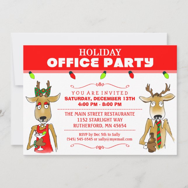 Convites Convidar o Office Party Reindeer de Férias com Beb (Frente)
