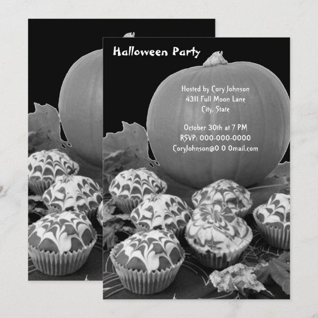 Convites Convidar para a Festa B&W do Halloween de Abóbora  (Frente/Verso)