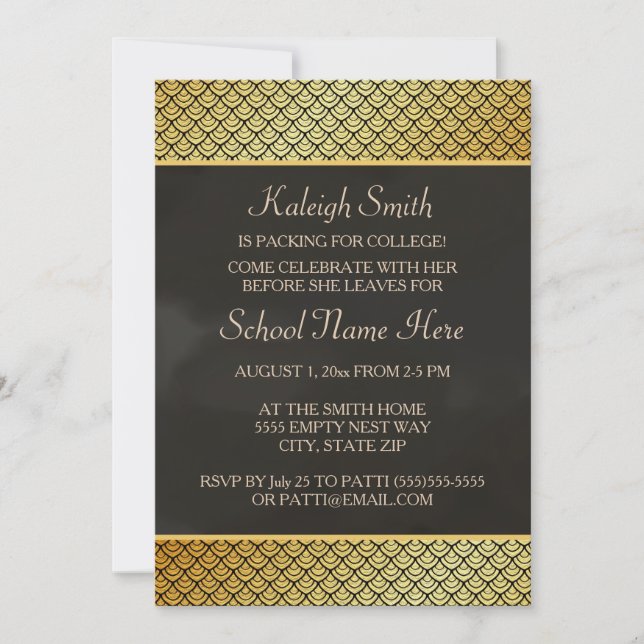 Convites Convidar Partido de Tronco Dourado e Negro "Off To (Frente)