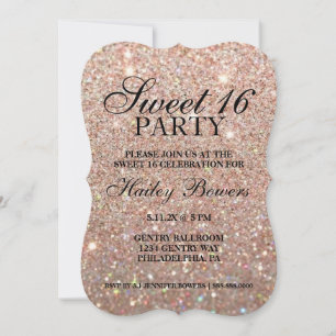 Convites Convidar - Rosa Dourado Glitter Fab Sweet 16 