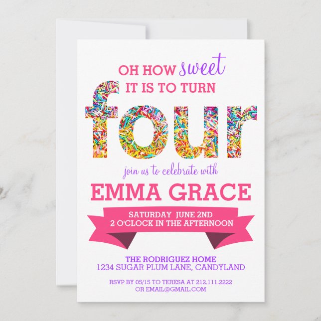 Convites Convidar Sprinkles de Festa de Aniversário do Tema (Frente)