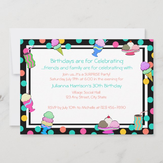 Convites Convidar Sundae Shoppe (Frente)