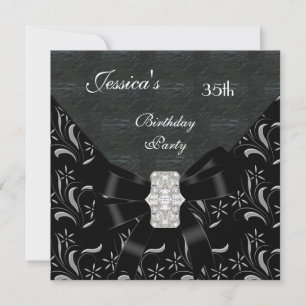 Convites Convidativo Preto Damask Preto Branco Prata 35º Bi
