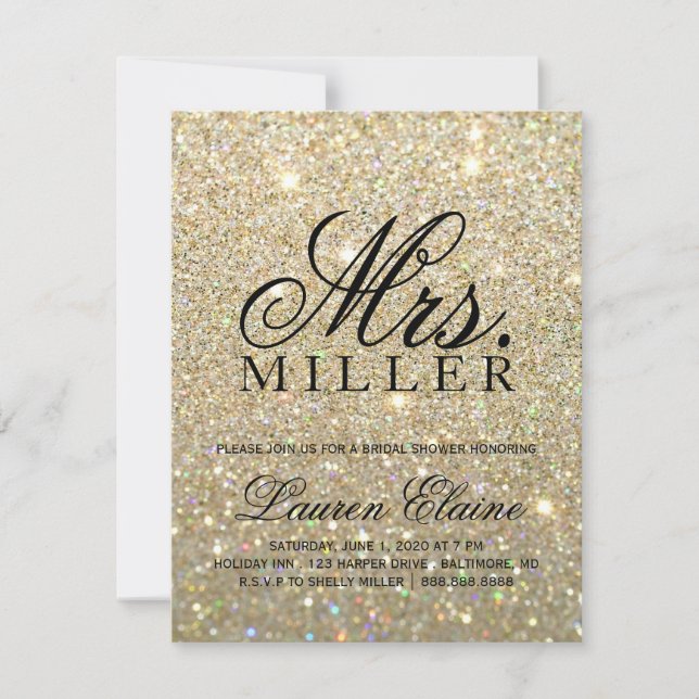 Convites Convide - a Sra. fabuloso Dourado chá de panela 3 (Frente)