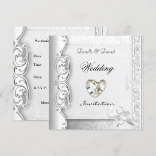 Convites Convide anéis brancos elegantes Wedding do laço