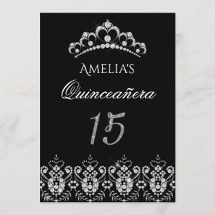 Convites Convidite de Quinceanera Tiara Brilhante Prata e P