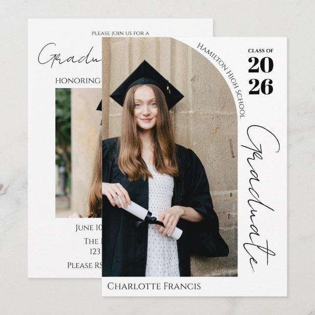 Convites Convite/Anúncio de Formatura em Preto e Branco Mod (Frente/Verso)