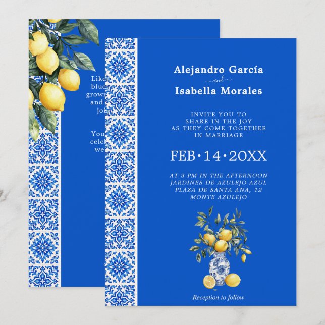 Convites  💙🍋Convite Azul & Limone Romance [azul] (Frente/Verso)