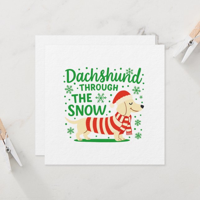 Convites Convite/Carta de Natal do Dachshund Creme (Frente/Verso In Situ)