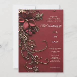 Convites CONVITE: Casamento Floral em Dourado e Vermelho El