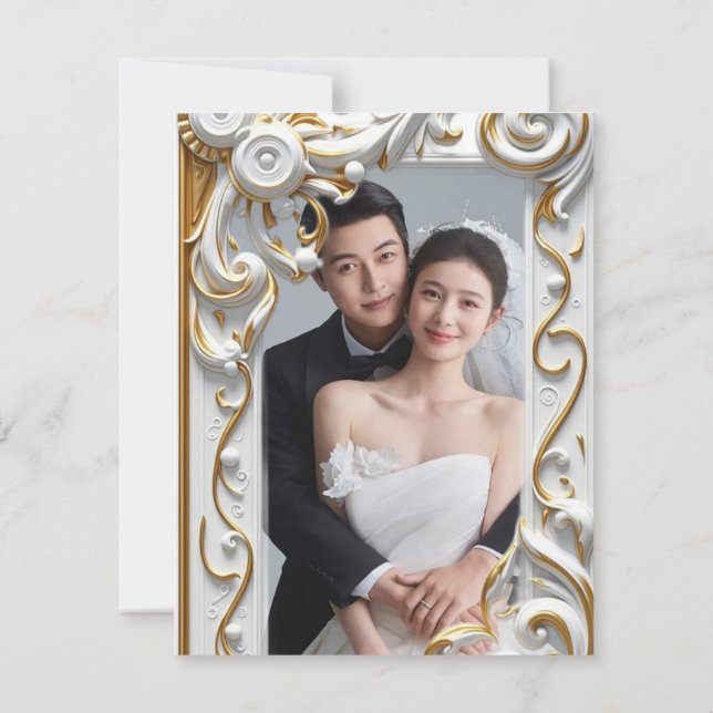 Convites "Convite de Casamento Botânico Dourado Elegante -  (Verso)