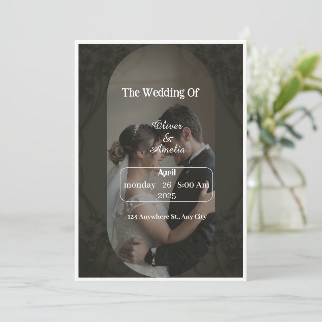 Convites "Convite de casamento preto e marrom elegante pers (Em pé/Frente)