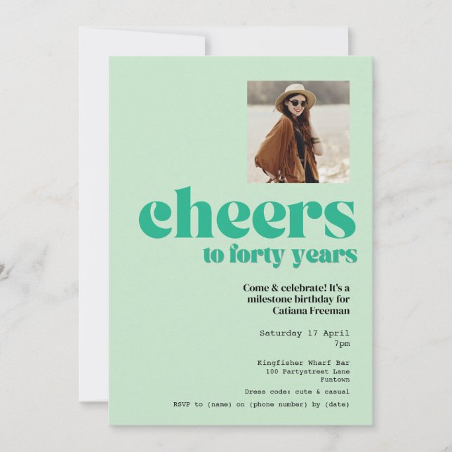 Convites Convite, Retro Sage Green, aniversário de 40 anos (Frente)