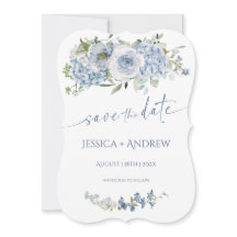 ConviteElegante Floral Azul de Casamento Salve a D